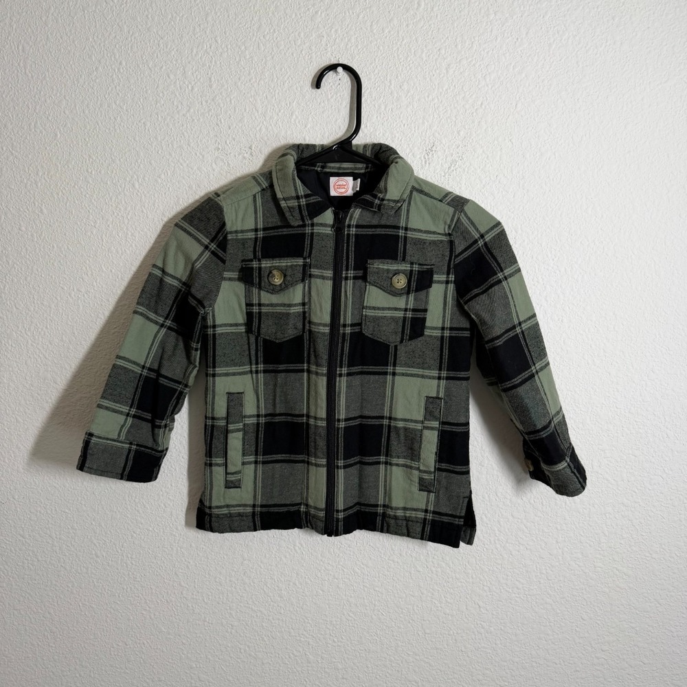 Wonder Nation Flannel Shacket Boys‎ XS (4-5) Multicolor Plaid Side Slit Full Zip